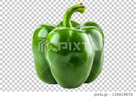 Green bell pepper with green stem isolated on a white background. 116819678