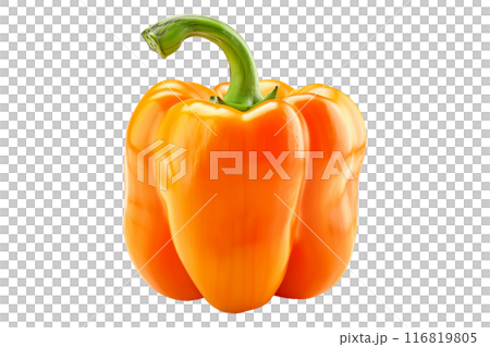 Yellow bell pepper with green stem isolated on a white background. Yellow bell pepper with green stem isolated on a white background. 116819805