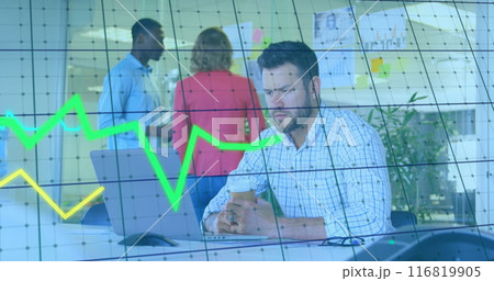 Image of financial data processing over diverse people in office Image of financial data processing over diverse people in office 116819905