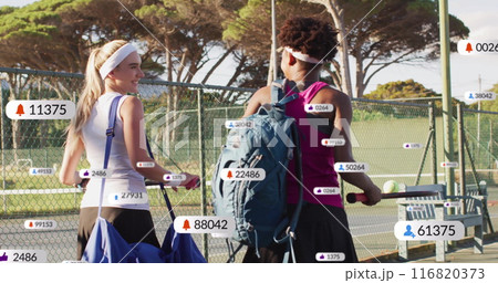 Image of digital data processing over diverse female tennis players 116820373
