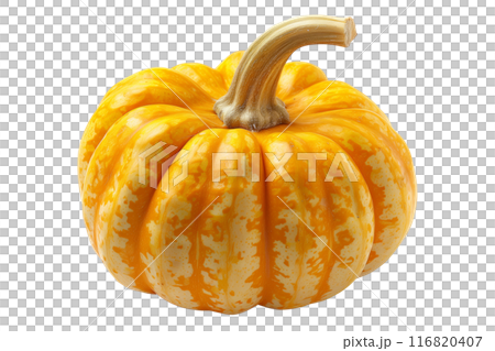 Lumina pumpkin with a green stem isolated on a white background, great for autumn themes and decorations 116820407
