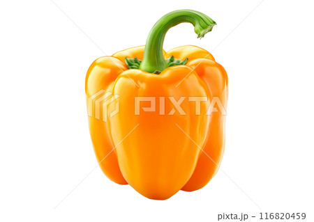 Yellow bell pepper with green stem isolated on a white background. 116820459