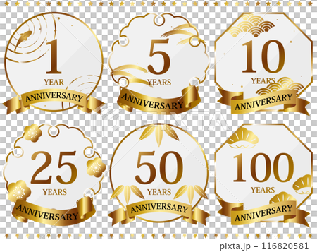 6 件套奢華週年紀念日式徽章,白色和金色 6 件套奢華週年紀念日式徽章,白色和金色 116820581