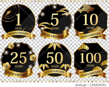 6 件豪華週年紀念式徽章，黑色和金色 116820582