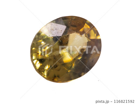 natural yellow sphene titanite on the isolated background 116821592