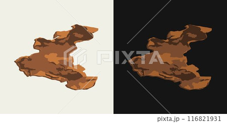 Thin piece of pine, cedar tree bark on black, white background. Image trace, cleaned and simplified illustration. Realistic style. Not AI. 116821931