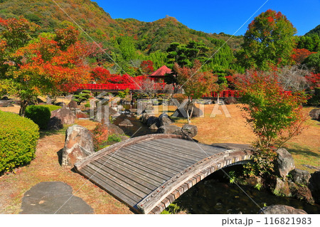 【大分県】快晴の溪石園の紅葉（耶馬溪ダム記念公園） 116821983