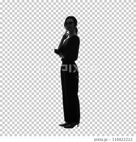 Foreign woman silhouette: Full-body photo PNG with transparent background precisely cut out by hand 116822222