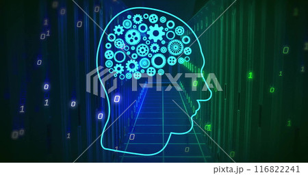 Image of human head ai data processing over african american man using laptop Image of human head ai data processing over african american man using laptop 116822241