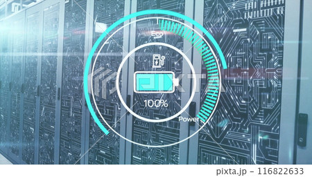 Image of battery charge digital data processing over computer servers 116822633