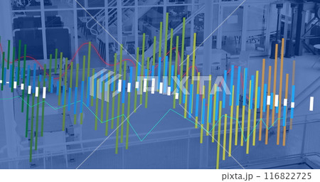 Image of financial data processing over empty office Image of financial data processing over empty office 116822725