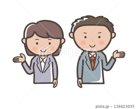 説明、案内をする若い男女会社員の上半身イラスト 説明、案内をする若い男女会社員の上半身イラスト 116823035
