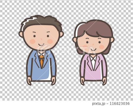 面向前方的年輕男性和女性上班族的上半身插圖 116823036