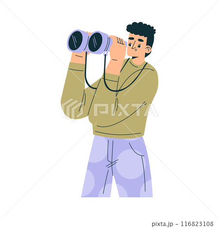 Look to Future with Man Character with Binocular View Horizon Vector Illustration 116823108