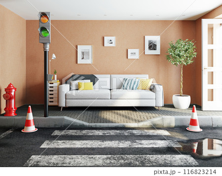 the asphalt road cross the living room. 116823214