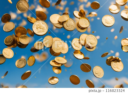 青空から降ってくる大量の金貨 116823324