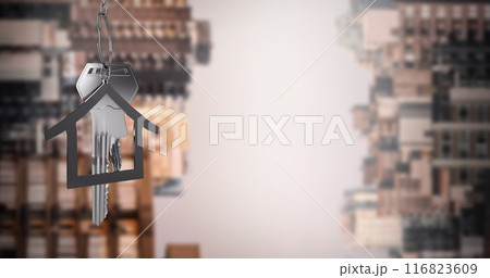 Image of silver house key over cityscape Image of silver house key over cityscape 116823609