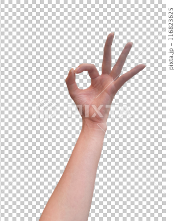 Woman's left hand making an OK sign 2 Woman's left hand making an OK sign 2 116823625