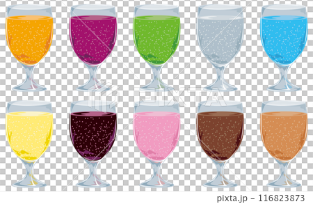 Illustration icon set of juice in a glass / with fizz Illustration icon set of juice in a glass / with fizz 116823873