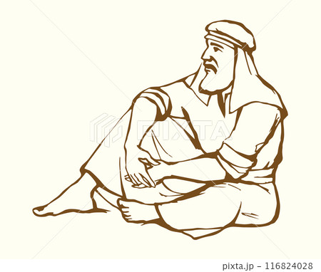 Vector drawing. Man sitting on the ground Vector drawing. Man sitting on the ground 116824028