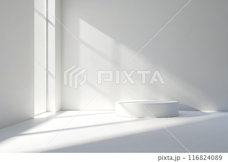 The sun shines through windows, casting shadows on the floor 116824089