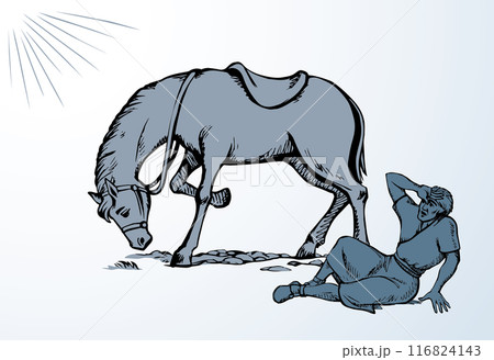 Vector drawing. A man fall from the horse Vector drawing. A man fall from the horse 116824143