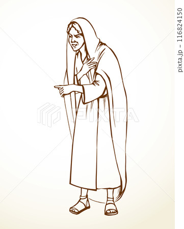 Vector drawing. Ancient woman standing and showing 116824150