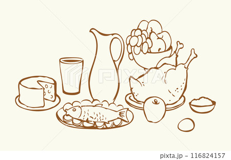 Vector drawing. Tasty feast food 116824157