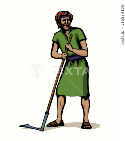 Vector drawing. A man with an old scythe Vector drawing. A man with an old scythe 116824165
