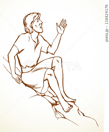 Vector drawing. Man sitting on the rock 116824176