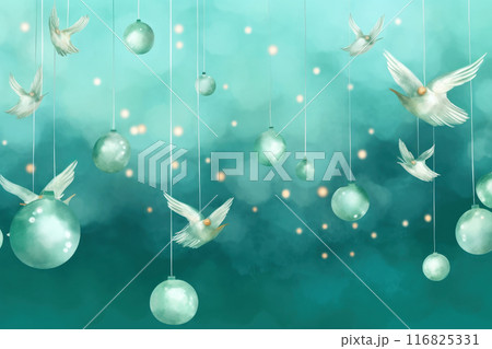 Experience a serene dreamscape with floating spheres and ethereal birds 116825331
