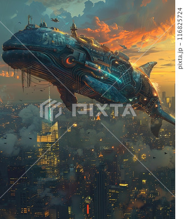 humanoid whale with cybernetic enhancements...のイラスト素材 [116825724] - PIXTA