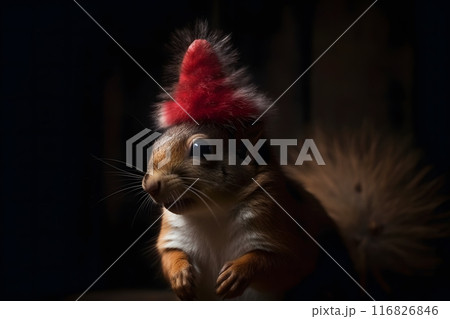 Cute squirrel in a christmas hat. Neural network AI generated art 116826846