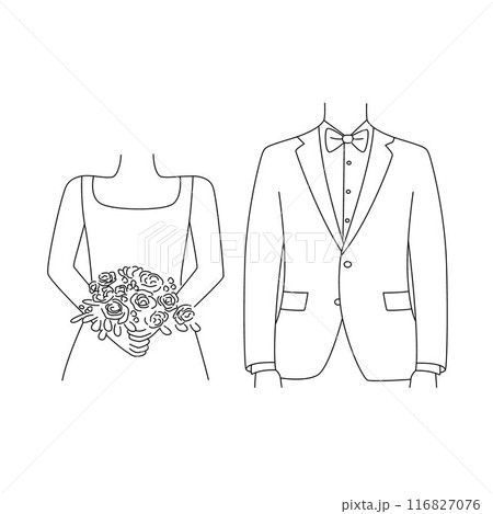 Wedding photography of bride and groom at wedding ceremony vector line, beautiful wedding couple Wedding photography of bride and groom at wedding ceremony vector line, beautiful wedding couple 116827076