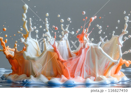 Vibrant water splash with beautiful shapes colors from liquid drop impact on surface Vibrant water splash with beautiful shapes colors from liquid drop impact on surface 116827450