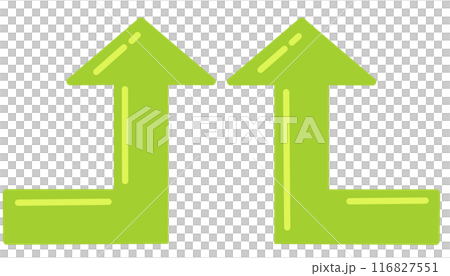 90 degree bend arrow (yellow-green set) (with reflection) 116827551