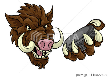Boar Wild Hog Razorback Warthog Pig Hockey Mascot 116827629