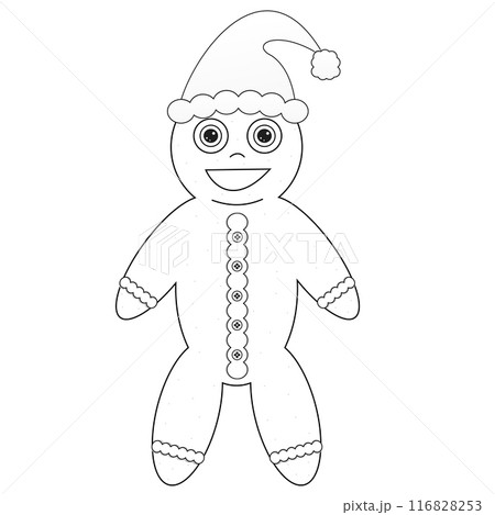 Childrens coloring books, A gingerbread man in a Christmas red hat, Christmas Childrens coloring books, A gingerbread man in a Christmas red hat, Christmas 116828253