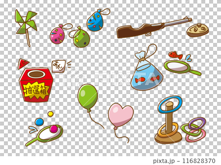 Summer festival, fair, and food stall play set hand-drawn 116828370