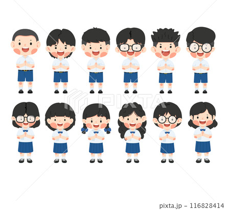 Cute thai kids greeting sawasdee set Cute thai kids greeting sawasdee set 116828414