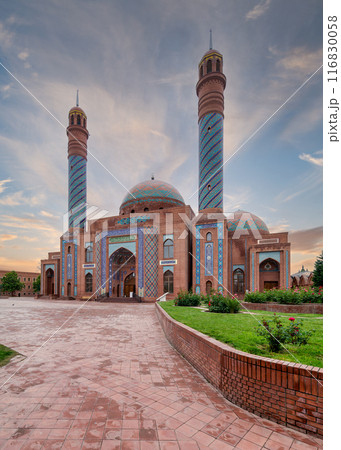 The Goy Imam Mosque in Ganja, Azerbaijan showcases stunning Islamic architecture with tall minarets, and domed roof 116830058