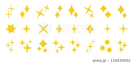手書きのキラキラ・星のあしらいセット　クレヨン風　アイコン　黄色　金色 116830092