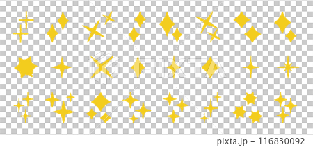 手書きのキラキラ・星のあしらいセット　クレヨン風　アイコン　黄色　金色 116830092