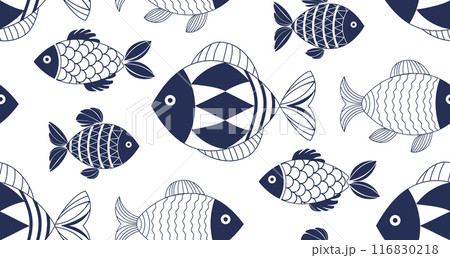 Seamless pattern with decorative fishes 116830218