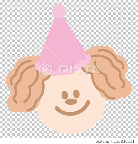 Pastel illustration of puppy with party hat for cartoon, character, comic, mascot, standee, dog sticker, adopt pet, vet, animal print, birthday elements, pet costume, plush toy, doll, cute patches, ad 116830311