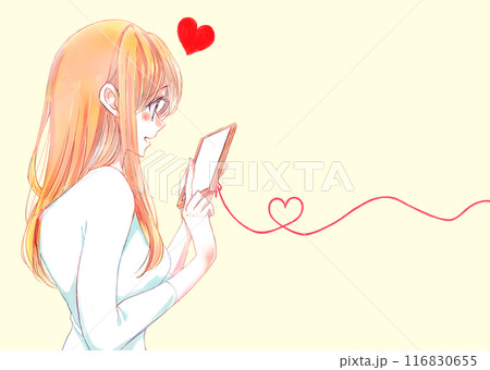 嬉しそうにスマホを触る女性 恋愛 赤い糸 嬉しそうにスマホを触る女性 恋愛 赤い糸 116830655