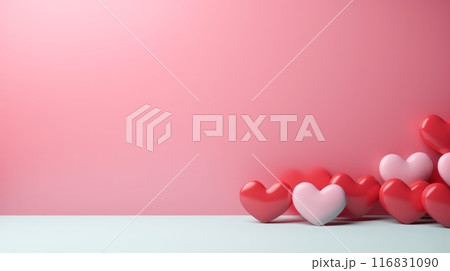 Balloons red heart on a pink wall background. Neural network ai generated art 116831090