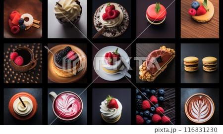 Collage with different delicious desserts. ai generated art image 116831230