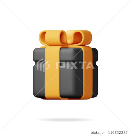 3D Black Gift Box with Gold Bow 116832285