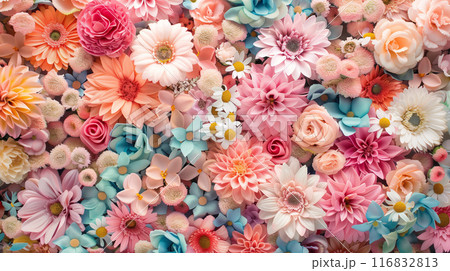 画面いっぱいのパステルカラーの花、背景 116832813